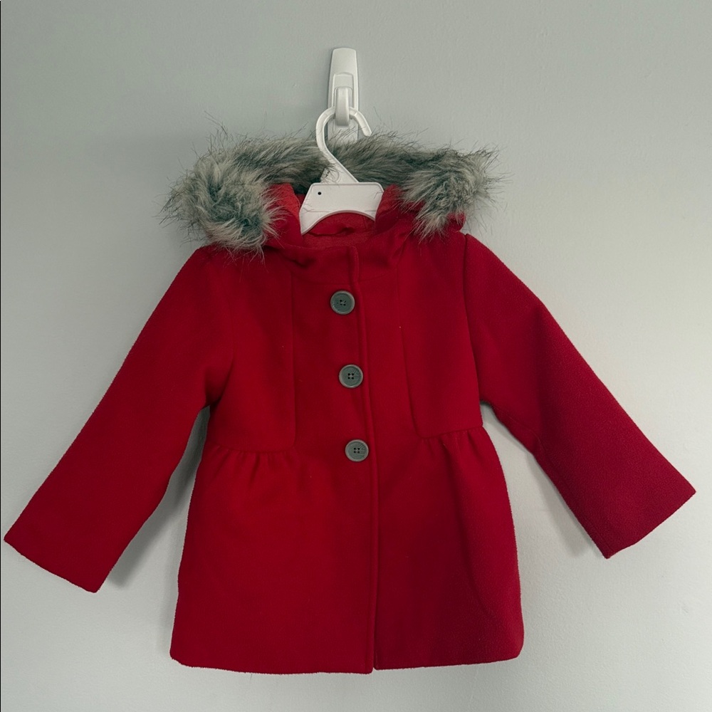 Cat & Jack Red Peacoat with Faux Fur Hood